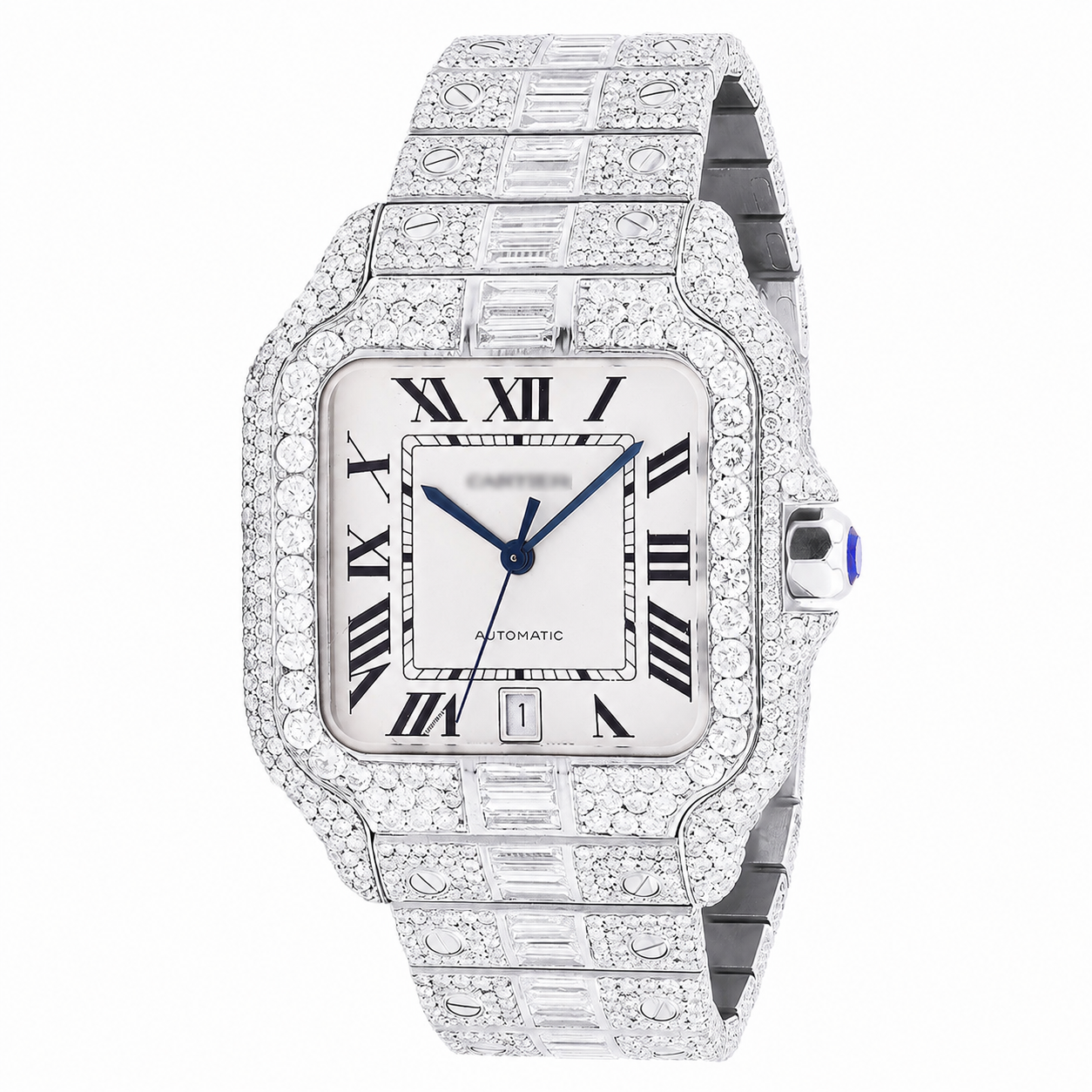 Black Numerals Bust Down White Dial Moissanite Diamond Watch