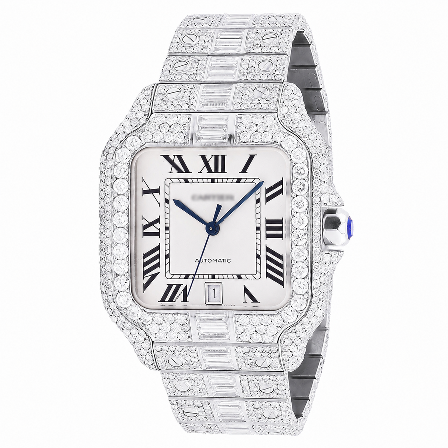 Black Numerals Bust Down White Dial Moissanite Diamond Watch